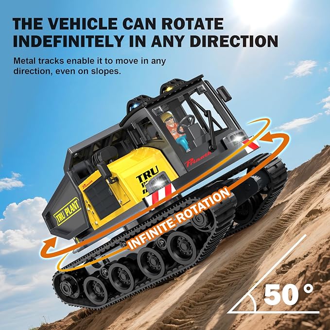 Adult Metal Mini Remote Control Excavator and Dump Truck 1:50 Scale Features a Lever-Driven Digging System and Comes with Two Batteries Making it an Ideal for Model Enthusiasts and Children