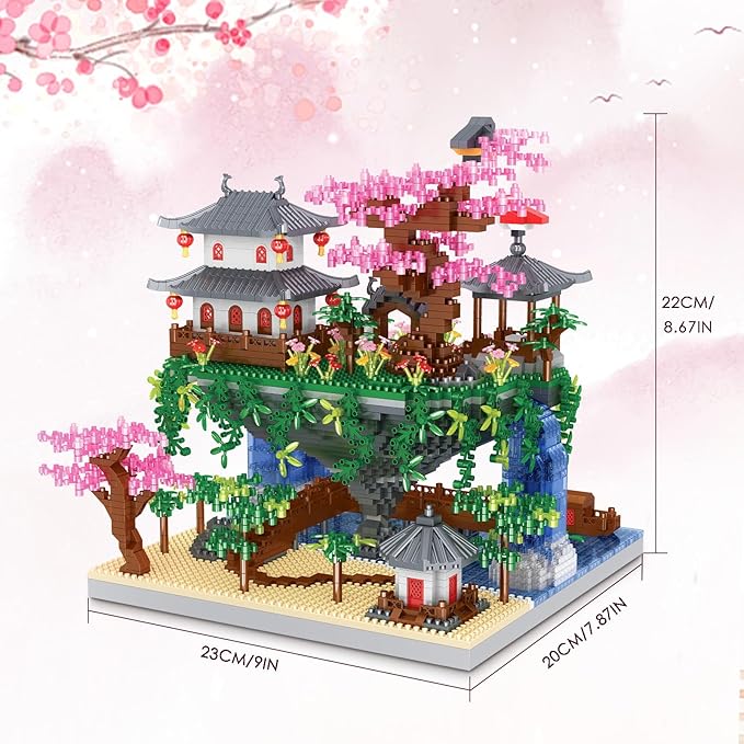 Kitoyz Cherry Blossom Bonsai Tree Building Set Chinese Architecture of Peach Blossom Micro Mini Building Blocks Set Japanese Sakura Tree House Building Kit for Kids Adults (3220 PCS)