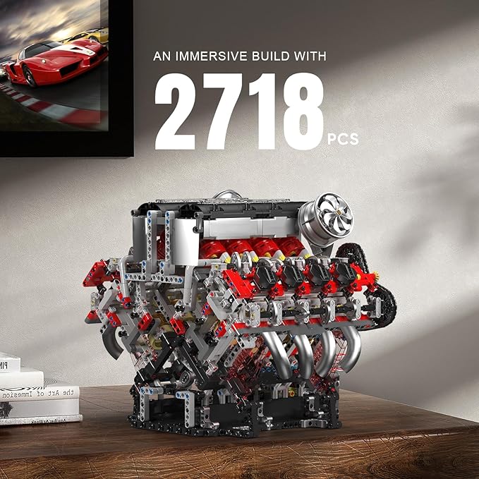 Mould King V8 Engine Building Blocks Sets V8 Engine Model Kit That Runs MOC Engineering Model Building Kit with Battery and Motor 2718 PCS Building Blocks for Adults