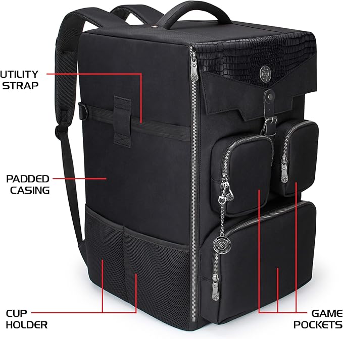 ENHANCE Collector's Edition Board Game Backpack - Reinforced Rigid Board Game Storage with Padded Shoulder Straps Carrying Handle and Accessories Pockets for Dice Card Games More (Dragon Black)