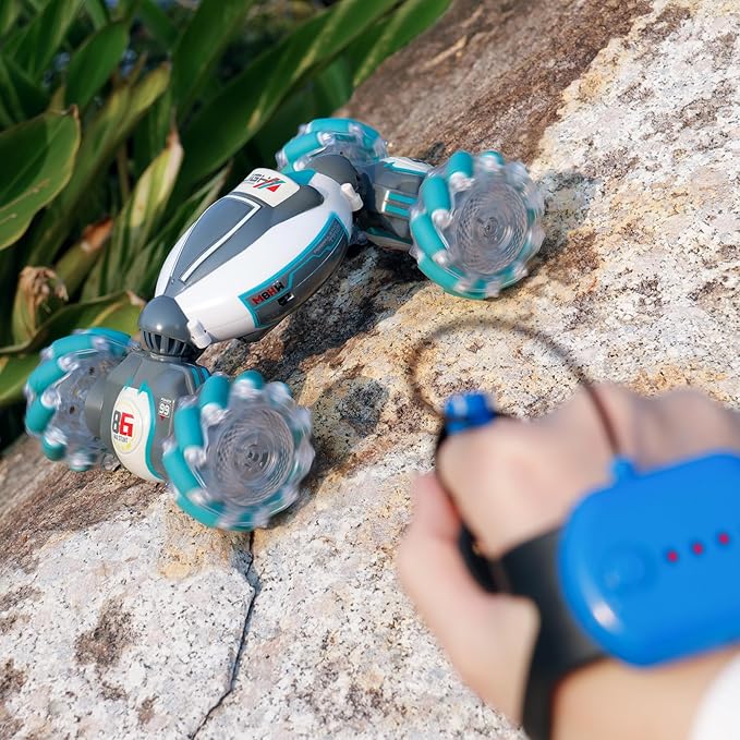 PREPOP Gesture Sensing RC Stunt Car Birthday for Age 6 7 8-12 13+ Year Old Boys - Cool Toys for Kids Hand Controlled Remote Control Twist Vehicle with Lights &amp Music 4WD Rotating