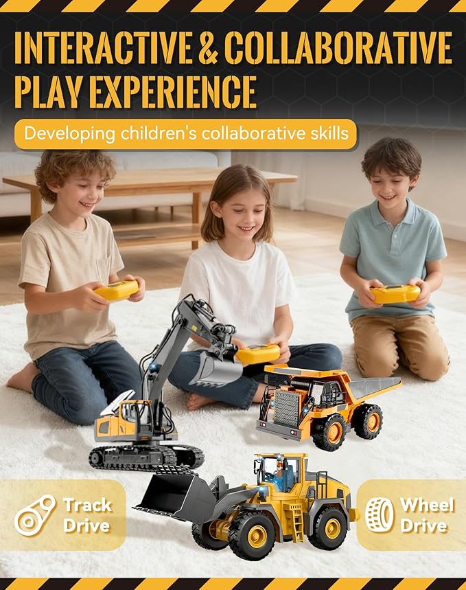 Construction Rc Set of 4 – Realistic Excavator Set Bulldozer Dump Truck &amp Loader Toy –Command The Site Conquer The Dirt with 2.4ghz Control Led Lights Die-Cast Metal Parts (1cp-4)