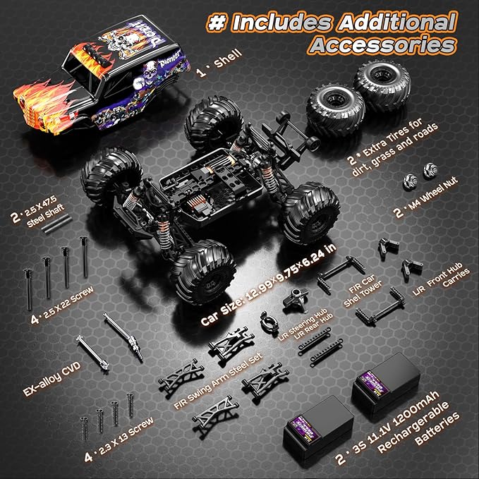 1/14 Brushless RC Cars for Adults Max 42mph Oil Shock Absorber Electric 4WD High-Speed Off-Road RC Car Remote Control Car for Adults RC Truck with Two 3S LiPo Batteries 1200 mAh