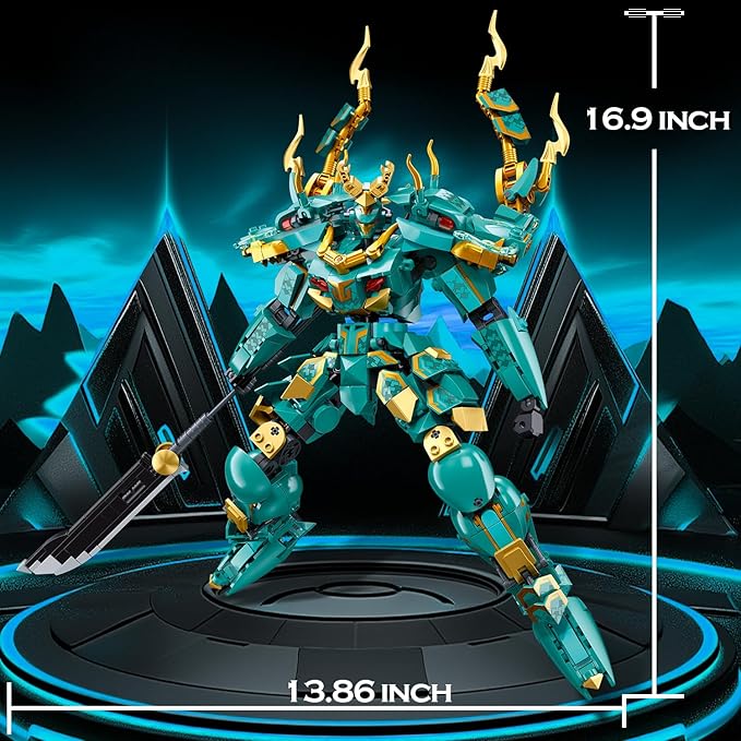 Mech Building Set Green Dragon Samurai Ninja Action Figure for Adults Collectible Robot Gift for Kids Ages 8+ Compatible with Lego Mech Set 704 PCS