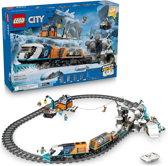 LEGO City Explorers' Arctic Polar Express Train Set - Building &amp Learning Toys for Kids - Remote Controlled Train for Boys &amp Girls Ages 7+ - with 6 Explorer Minifigures - Birthday Gift Idea -