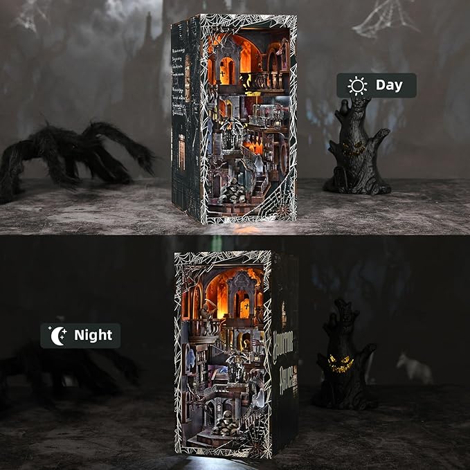 Book Nook Kit DIY Miniature Dollhouse Library Booknook Kit Bookend Bookshelf with LED Light for Adults Teens (Haunting Relics)