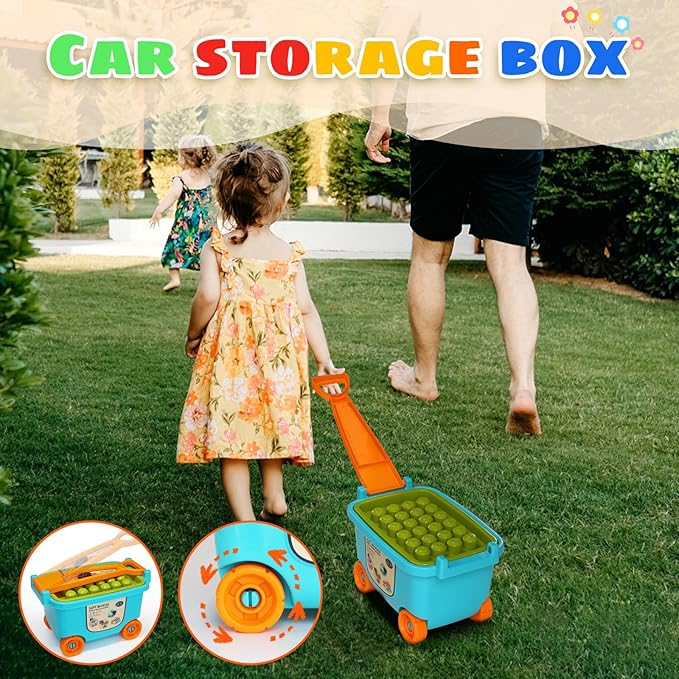 Large Particle Soft Building Block Toys with Storage Box with pull rods for Toddler Aged 18 Months to 6 Years old.Preschool Toys Suitable for Kindergarten Parent-child Interaction etc(81P)