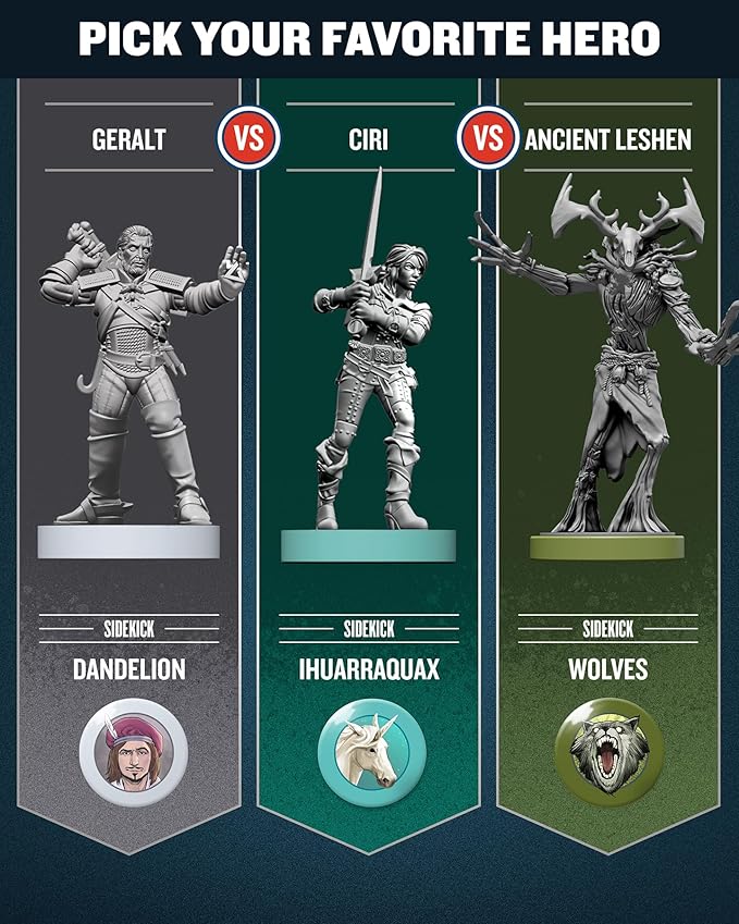 Restoration Games Unmatched The Witcher Steel &amp Silver - Strategy Board Game for Adults - Witcher Heroes Expansion with Double Sided Battlefield - 2-3 Players - 30 Min Playtime - Ages 9+