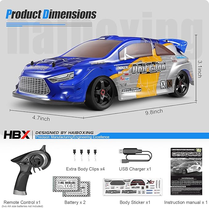 HAIBOXING 2197 RC Drift Cars 1/18 Scale High Speed Performance with Gyro 2.4GHz Remote Control Cars 28 KM/H RTR for Kids and Adults Electric Powered 4WD RC Rally Car with 2 Rechargeable Batteries