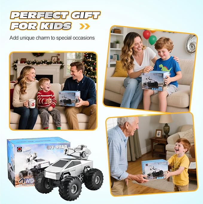 Remote Control RC Truck 1:16 Amphibious Remote Control Car with Water Squirt Waterproof RC Monster Truck 4WD All-Terrain Off-Road Pickup RC Trucks Gift for Kids Boys
