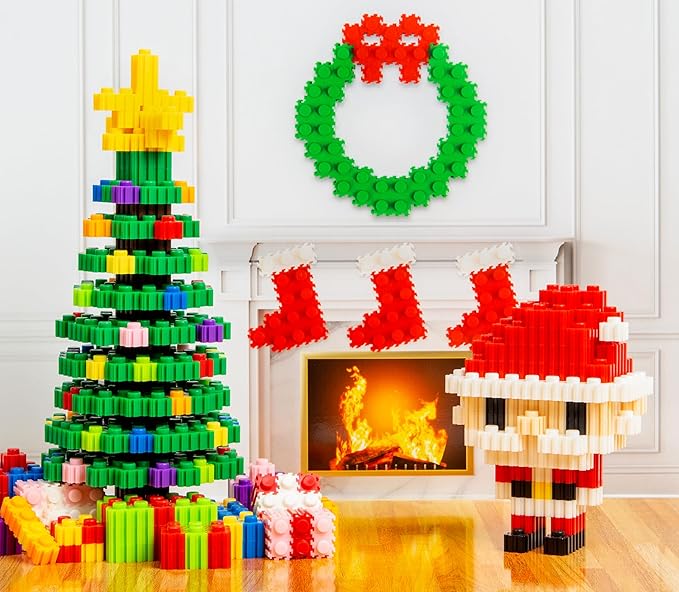 Pix Brix Pixel Art Puzzle Bricks Christmas Scene Puzzle with Display Box Patented Colorful Building Bricks Create 2D and 3D Builds A Fun Festive Pixel Art Set for Kids and Adults