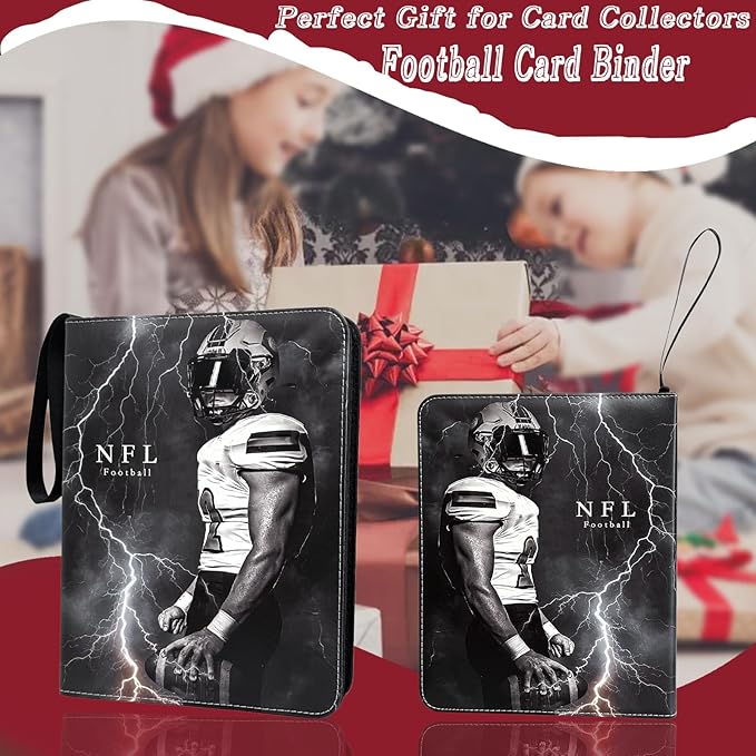 Football Card Binder 900 Pockets Trading Card Binder 9 Pocket with 50 Removable Sleeves Fits 900 Sport Cards 3 Ring Card Holder Binder with Zipper Collector Storage Album