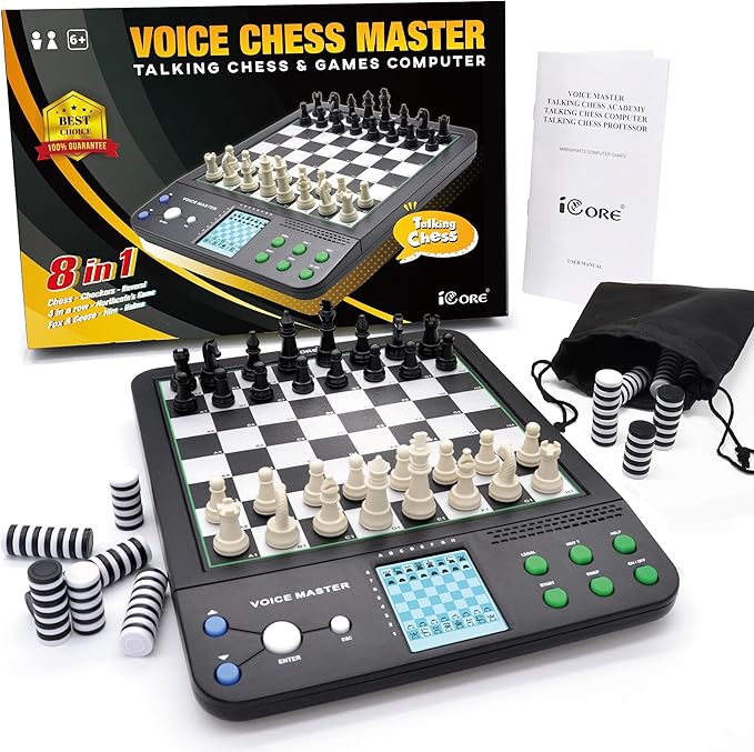 iCore Electronic Chess Set Pro Black : Voice Guide 30 Levels 100 Teaching Exercises Learning Mode for All Ages