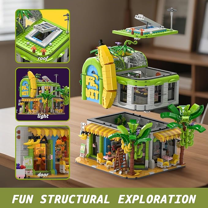 Banana Shop House City Building Sets Creative House Modular Architecture Toy with LED Lights STEM Educational Construction Kit Birthday Gifts for Adults and Kids Boys Girls Age 8-12+ (2165 PCS)