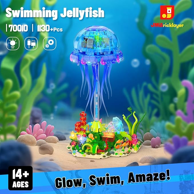 JMBricklayer Jellyfish Building Set with LED Lights Ocean Animal Collection Toy Floating Jellyfish Lamp Sea Creature Display for Adults Home &amp Office Decor Creative Gifts for Boys Girls 14+