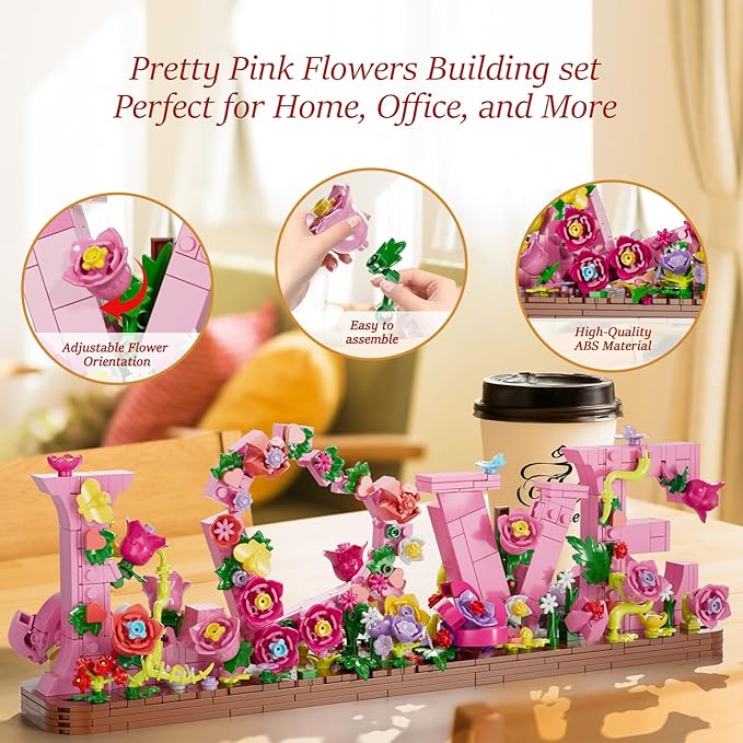 Heart Ornament Building Toy KitLove Shaped Flowers Building Set791PCS Flowers Roses Botanical Plant DIY Collection for Adults Kids Girls and BoysHome Decor Gift for Birthday Valentines