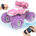 BEZGAR Amphibious Remote Control Car for Girls - Pink Monster Truck Toys 1:16 RC Boats 2.4GHz Waterproof Tank with Shooting Water Pistol 4WD All-terrian Off-Road Pickup Outdoor Girls Kids Gifts