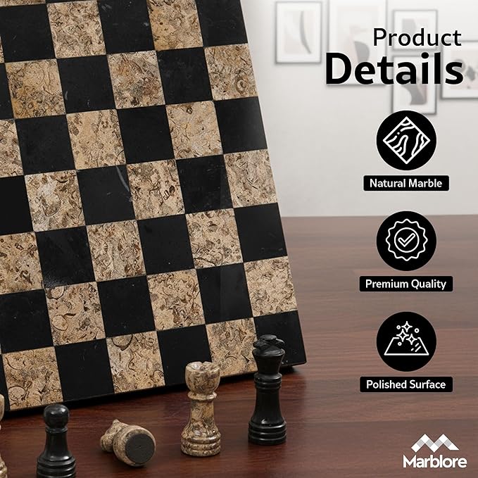 Marble Chess Set 10 Inch Black &amp Coral Handmade Stone Chess Board Game with 32 Pieces &amp 2 Extra Queens Travel Chess Set for Adults Decorative Classic Strategy Game