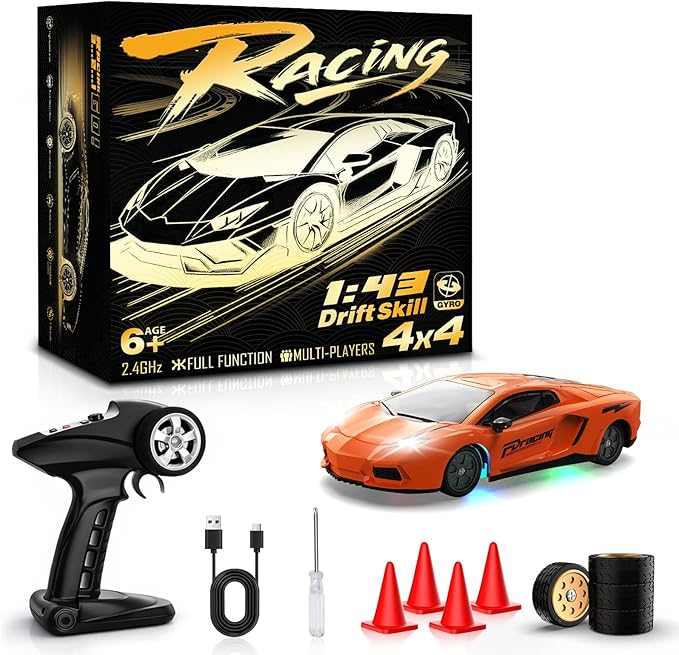 RC Drift Car 1/43 Mini RC Drift Car with Gyro 2.4GHz Full Proportional Control 20KM/H 4WD High Speed Remote Control Alloy LED Lights &amp Drift Tires Toys Gift for Adults Boys and Girls