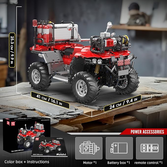 Mould King Fire Truck ATV Building Set 2100+ Pcs RC/APP Control All-Terrain Vehicle Building Blocks Kits That Run with Equipment Model Collectible Gift for Adults Teens