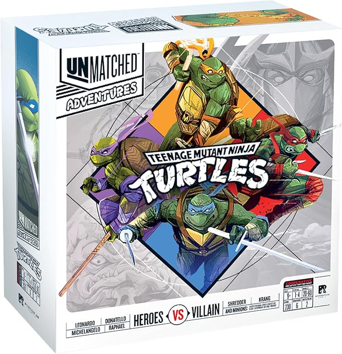 Restoration Games Unmatched Adventures Teenage Mutant Ninja Turtles - Cooperative Strategy Board Game for 1 to 4 Players - Heroes and Villains Expansion - 20-60 Min Playtime - Ages 9+