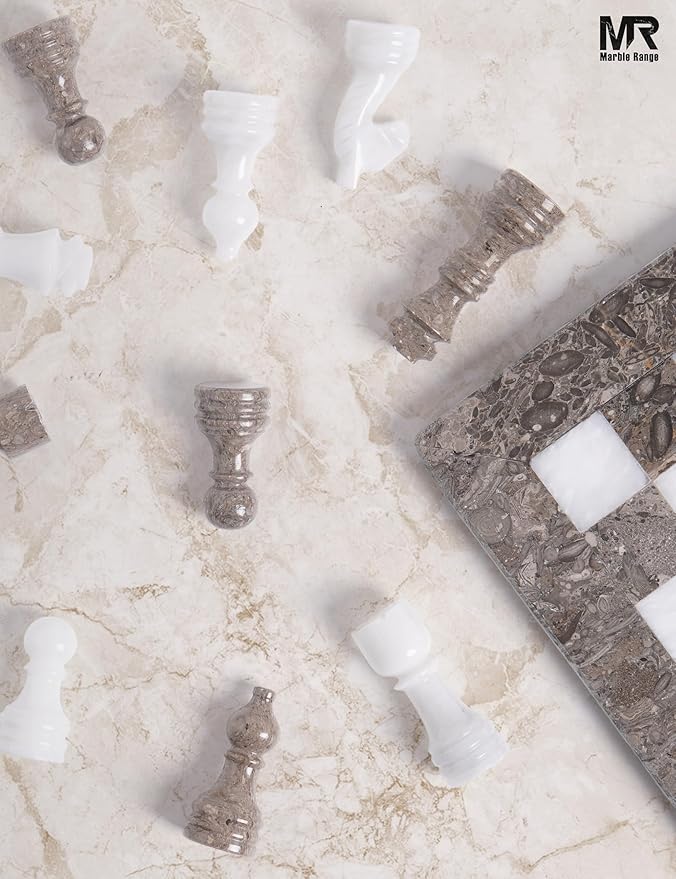 Marble Chess Set for Adults 12 Handmade Oceanic &amp White Board Game with 32 Chess Pieces 2 Extra Queens &amp Storage Box Luxury Travel Game Elegant for Home Decor