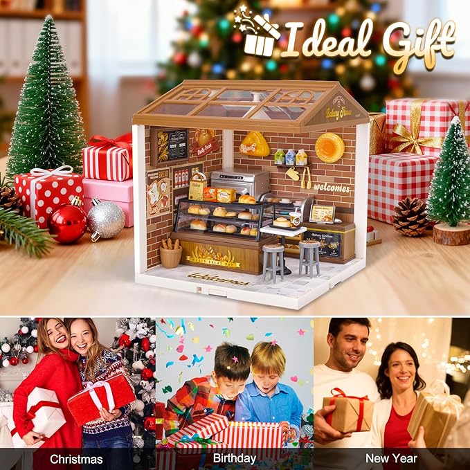 LED Building Blocks for Adults 1:24 DIY Miniature Dollhouse Kits with Roof &amp Dustproof Cover Tiny House Toy Building Sets for Kids Ages 8-12-15 Birthday Hobbies Gift for Men Women Boy Girl