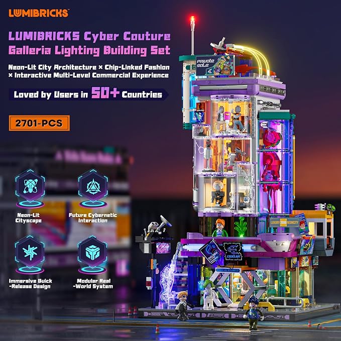 Cyber Couture Galleria Building Set - Cyberpunk Neon City Future Style Toy with Light Kit for Home Decor - Amazing Gift Idea for Boys &amp Girls Adults &amp Sci-fi Lovers 2701 Pcs