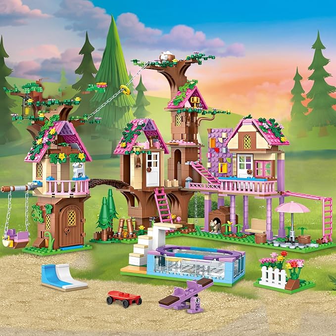 Tree House Building Set Compatible with Lego Friends 1050 PCS Forest House Building Kit Birthday Gift for Kids Girls Age 6-12 Years（7682）