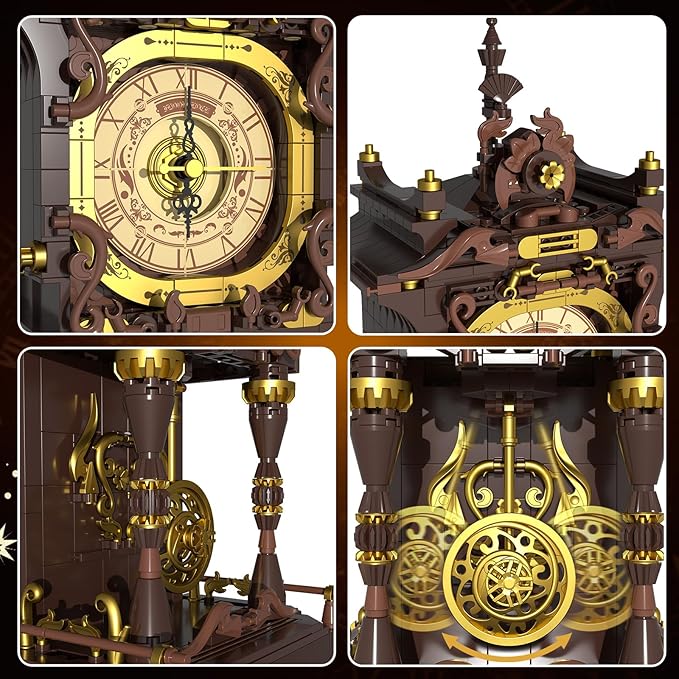 Vintage Swing Clock Building Blocks Set Real Working Moving Pendulum &amp Rotating Dial Mechanical Building Blocks Toys Gift for Adults Teens Girls Boys 12+ Retro Steampunk Home Decor