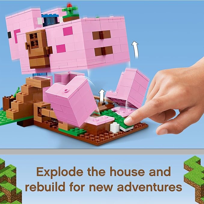 LEGO Minecraft The Pig House 21170 with Alex Creeper and 2 Pig Figures Animal Building Toy Great Gift for Kids Boys &amp Girls Ages 8+