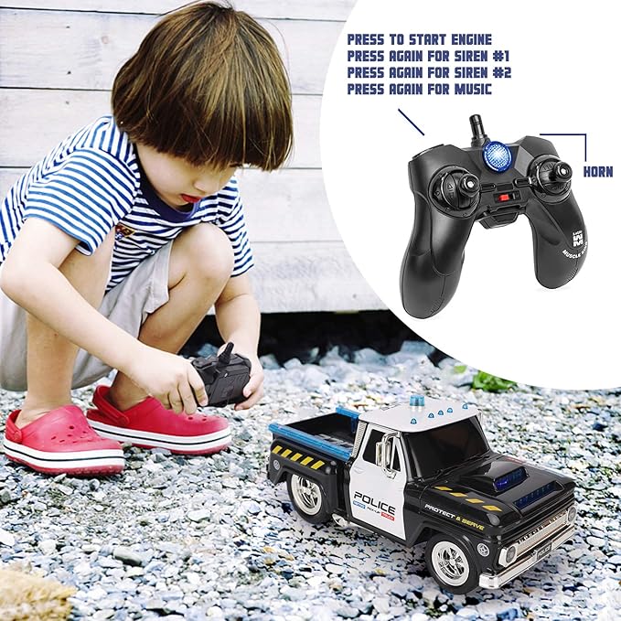 Liberty Imports RC Remote Control Police Pickup Truck Toy Vehicle with Lights and Sirens | 1:16 Rechargeable Radio Control Cop Car for Kids