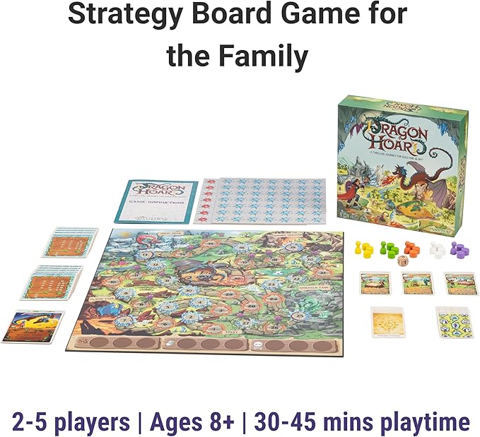 Dragon Hoard Board Game Fantasy Adventure for Kids and Family Fight Dragons to Win Gold Fun and Easy Strategy Semi-cooperative gameplay Ideal for Family Game Nights Ages 8+ 30 mins 2-5 Players