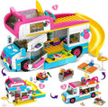 HOGOKIDS 3-in-1 Girls Camper Van Building Set - 494PCS Summer Beach Camping Building Blocks Sets | Food Truck Toys with Slide and Stickers | Easter Gifts for Girls Boys Age 6 7 8 9 10 11 12+