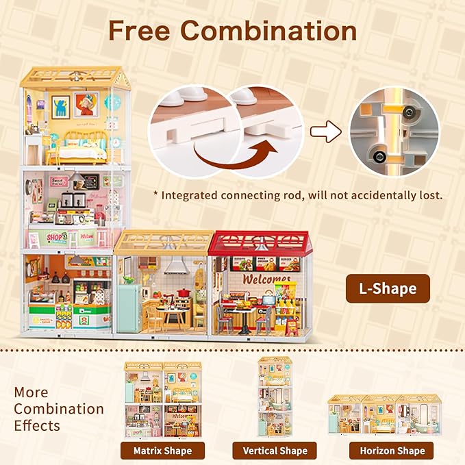 LED Building Blocks for Adults 1:24 DIY Miniature Dollhouse Kits with Roof &amp Dustproof Cover Tiny House Toy Building Sets for Kids Ages 8-12-15 Birthday Hobbies Gift for Men Women Boy Girl