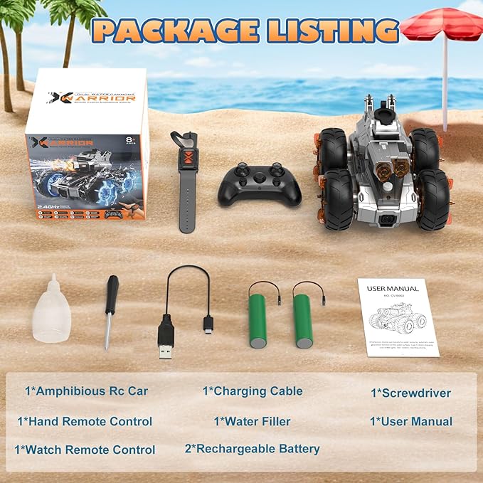 Waterproof Remote Control Car with Water GunRechargeable Amphibious Rc Car BoatsGesture Sensing RC Stunt Cars Drive on WaterOutdoor Indoor Pool Toys for KidsBirthday Gifts for Boys Girls Teens 8+