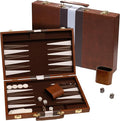 Backgammon Board Game Deluxe Leather Like Case Felt Interior Brown Classic Backgammon Game Popular Board Game Board Games (Medium (15))
