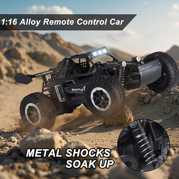Remote Control Car RC Cars 1:16 All Terrain Monster Truck LED Headlights Outdoor 2WD Off Road Hobby RC 2.4GHz High Speed 20Km/h RC Car Toys Gift for Kids Boys 3 4 5-12 (Black)