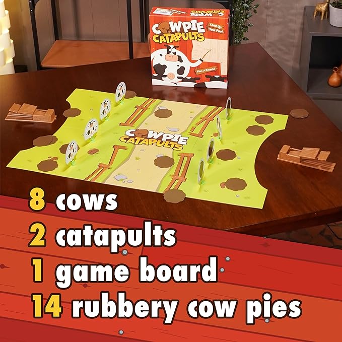 The Good Game Company Cowpie Catapults - Launch Poop with a Catapult to Knock Over Cows Last Moo Standing Wins Easy to Learn Cow Tipping Funny Kid Family Board Game Age 6+