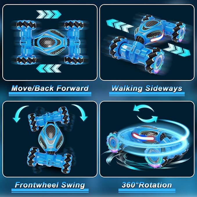 Gesture Sensing RC Stunt Car Remote Control 2.4GHz 4WD Hand Controlled Car Toys for Boys and Girls Ages 6-12 360° Rotating Drift RC Cars with Lights and Music Ideal Birthday and Xmas Gift