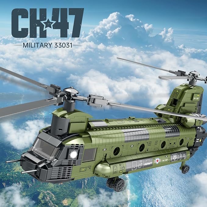Reobrix CH-47 Helicopter Building Set Military Helicopter Toy Aircraft Model Kit Home Office Display or Collectible Ideal Airplane Toy Gifts for Adults Boys Kids 33031