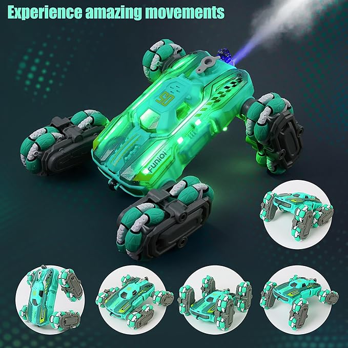 Cool 8WD RC Stunt Car for Kids Ages 6 7 8-12 13 14 Year Old - Remote &amp Gesture Hand-Controlled Toy with Lights &amp Music Rotating Drift Car for Boys 2.4Ghz