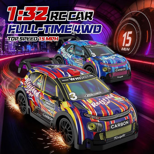 1:32 Scale mini rc Drift car 4WD 25KM/H 2.4GHz Stunt Drifting RC Toys with LED Lights 4 Obstacles Rechargeable Racing Car Suitable as a Gift for Adults and Children