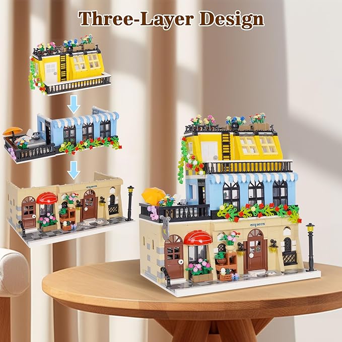 City Hotel Building Block Set Modular Architecture Flowers City Street View House Model Building Kit 1464 PCS