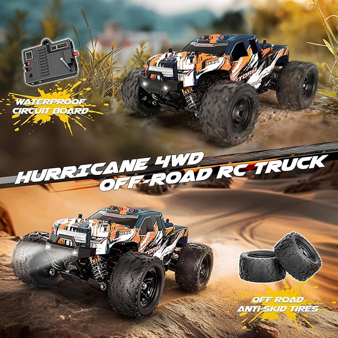 YESHIN 1:18 Scale All Terrain RC Car 40 KPH High Speed 4WD Electric Vehicle with 2.4 GHz Remote Control 4X4 Waterproof Off-Road Truck with Two Rechargeable Batteries Two Shells
