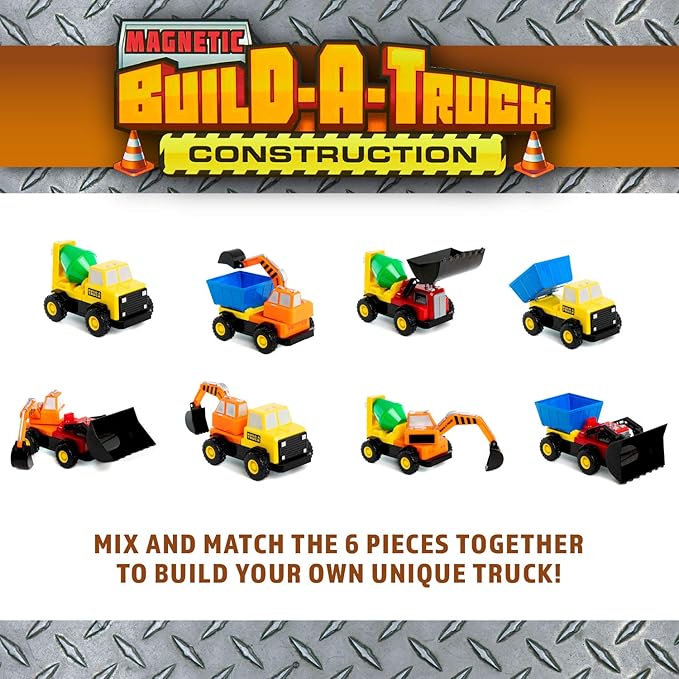 POPULAR PLAYTHINGS Magnetic Build-A-Truck Set Construction Vehicle Toys for Toddlers Play Gifts for Boys Ages 2 &amp Up - 5 Pieces