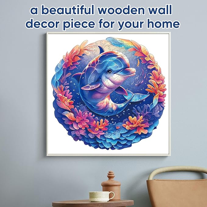 Qiuenisray Wooden Puzzles for Adults Dolphin Baby Jigsaw Puzzles 200 Pieces FSC Certified Unique Ocean Adult Puzzles Wood Puzzles Creative Gift for Family Game 11.2x11.2 in