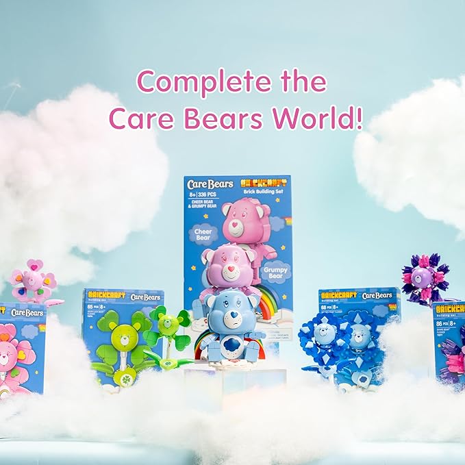 Brickcraft Care Bears Building Bricks Set 336 Pieces Cheer Bear and Grumpy Bear with Rainbow Base Cute Collectible Gift for Kids and Fans Holiday Xmas Christmas Decoration Display Toy
