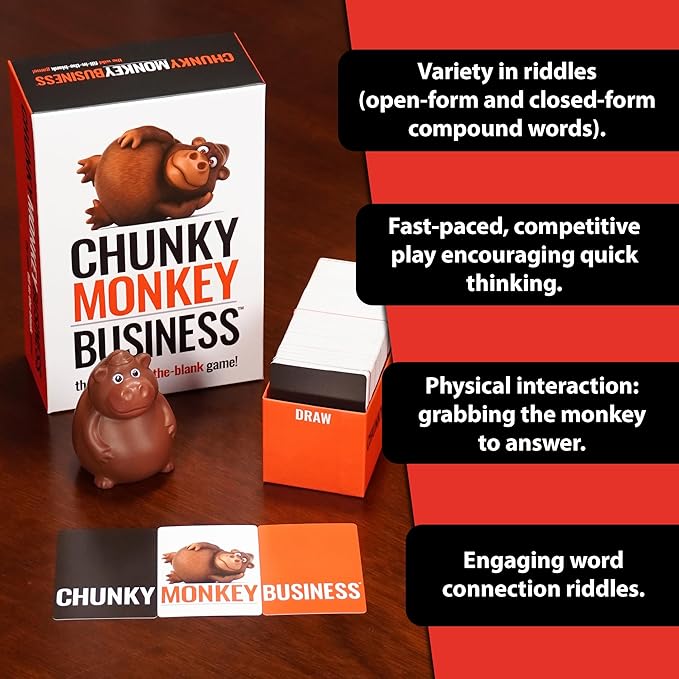 Chunky Monkey Business Funny Fill-in-The-Blank Word Guessing Brain Teaser Party Game for Game Nights Family Fun and Groups Ages 10+