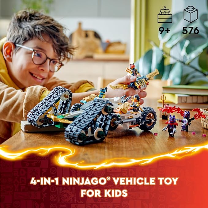 LEGO NINJAGO Ninja Team Combo Vehicle 4 in 1 Ninja Playset for Kids with Glider Off-Road Racer and 2 Motorcycle Toys Birthday Gift for Boys and Girls Ninja Toy with 6 Minifigures 71820